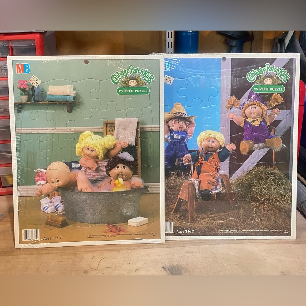 Set of 2 Vintage Cabbage Patch Kids 25 Pc Frame Tray Puzzles Milton Bradley